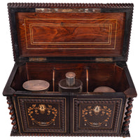 Antique Regency Inlaid Rosewood Silver Perfume Bottle Box Dressing Set, 1824