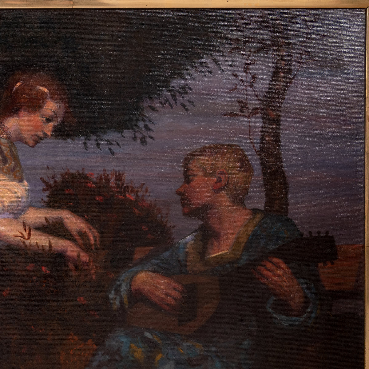 Large Antique German Oil Canvas Hermann Frobenius Pre-Raphaelite Painting 1900