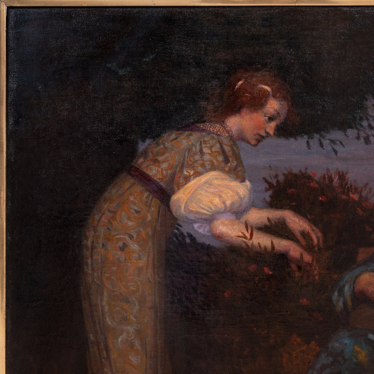 Large Antique German Oil Canvas Hermann Frobenius Pre-Raphaelite Painting 1900