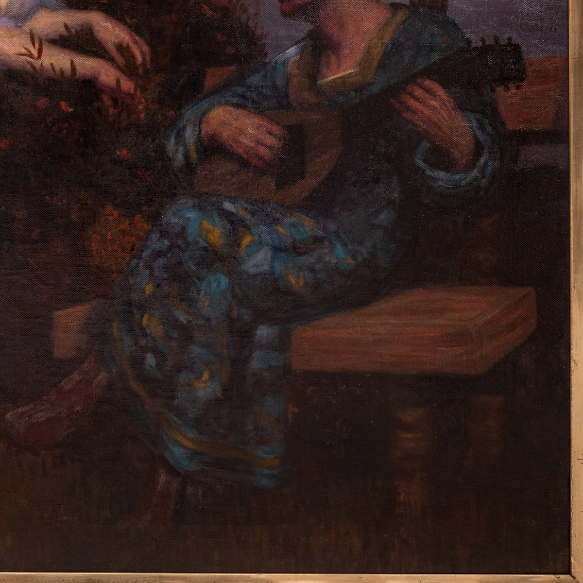 Large Antique German Oil Canvas Hermann Frobenius Pre-Raphaelite Painting 1900