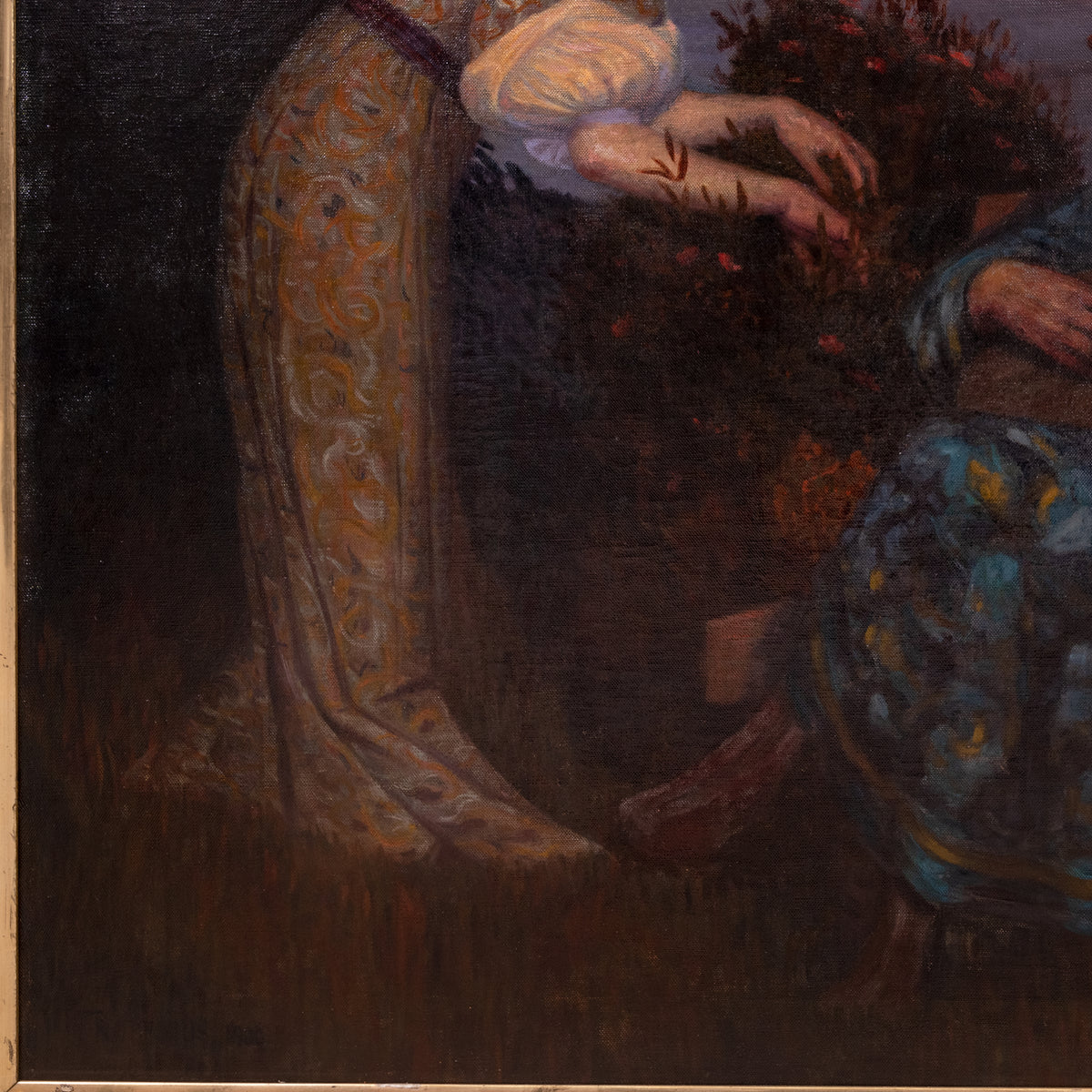 Large Antique German Oil Canvas Hermann Frobenius Pre-Raphaelite Painting 1900