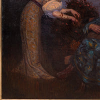 Large Antique German Oil Canvas Hermann Frobenius Pre-Raphaelite Painting 1900