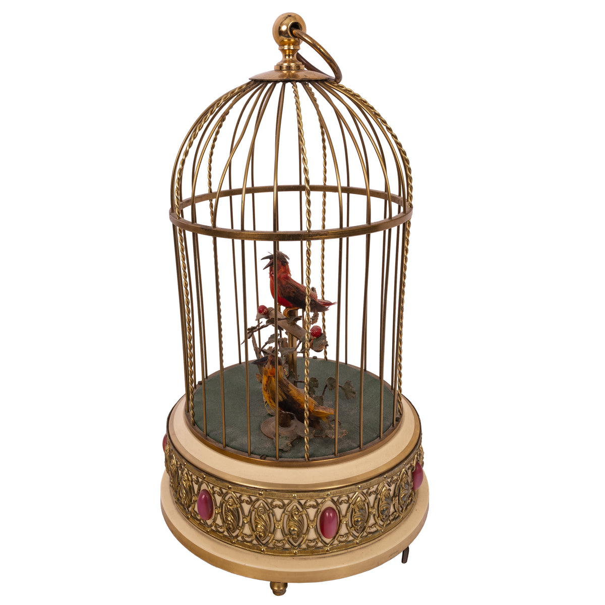 Antique German Singing Twin Bird Cage Music Box Automaton Karl Griesbaum, Circa 1950