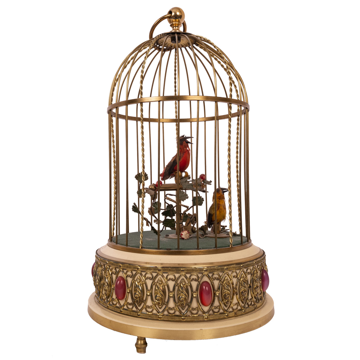 Antique German Singing Twin Bird Cage Music Box Automaton Karl Griesbaum, Circa 1950