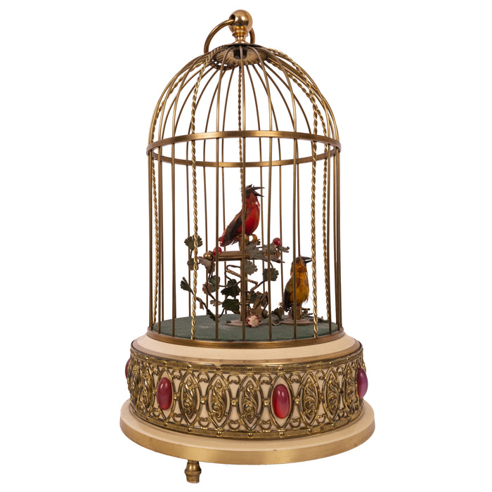 Antique German Singing Twin Bird Cage Music Box Automaton Karl Griesbaum, Circa 1950