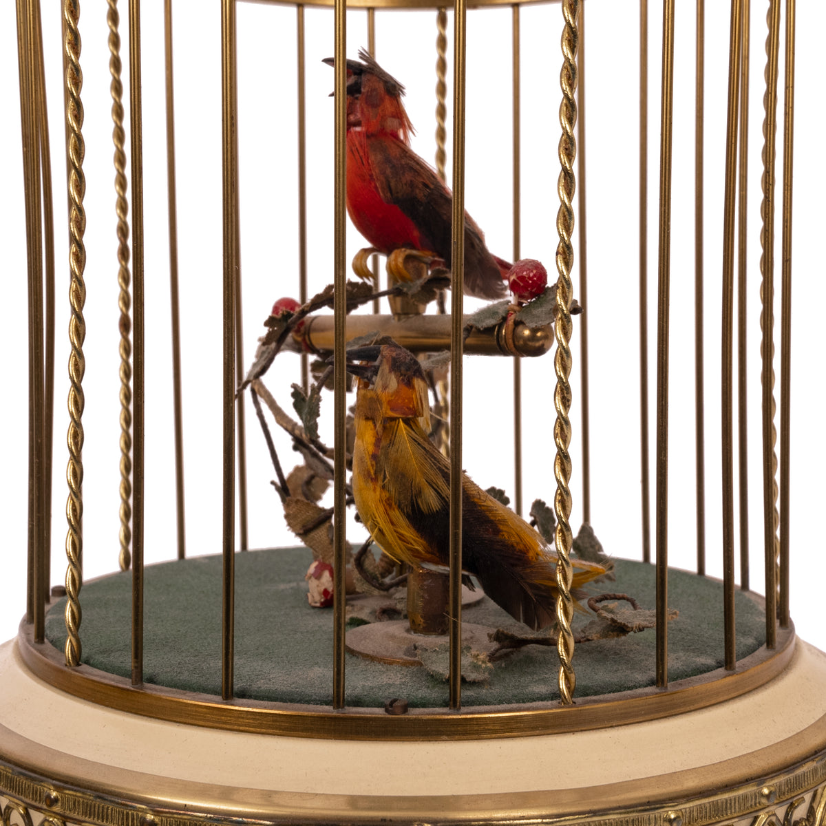 Antique German Singing Twin Bird Cage Music Box Automaton Karl Griesbaum, Circa 1950