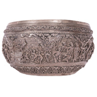 Antique Burmese Repousse Silver Buddhist Thabeik Offering Bowl Guanyin Mark, 1890