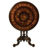 Antique French Specimen Wood Louis XV Marquetry Ormolu Round Tilt-Top Table, Circa 1870