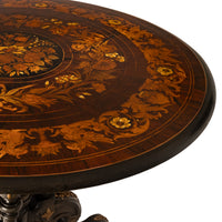 Antique French Specimen Wood Louis XV Marquetry Ormolu Round Tilt-Top Table, Circa 1870