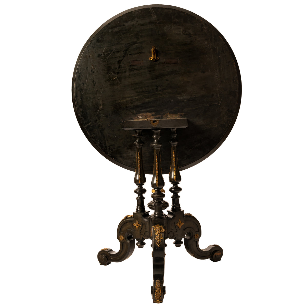 Antique French Specimen Wood Louis XV Marquetry Ormolu Round Tilt-Top Table, Circa 1870