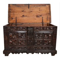 Antique 18th Century Spanish Colonial Carved Cedar Coffer Chest Mexico 1750