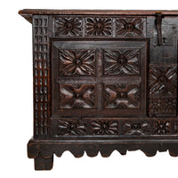 Antique 18th Century Spanish Colonial Carved Cedar Coffer Chest Mexico 1750