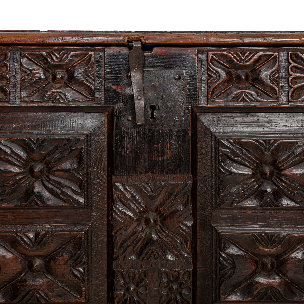 Antique 18th Century Spanish Colonial Carved Cedar Coffer Chest Mexico 1750