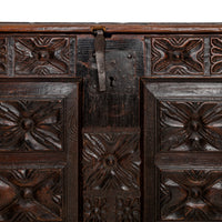 Antique 18th Century Spanish Colonial Carved Cedar Coffer Chest Mexico 1750