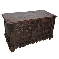Antique 18th Century Spanish Colonial Carved Cedar Coffer Chest Mexico 1750