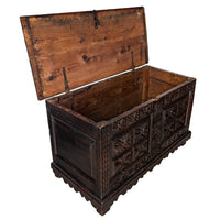 Antique 18th Century Spanish Colonial Carved Cedar Coffer Chest Mexico 1750