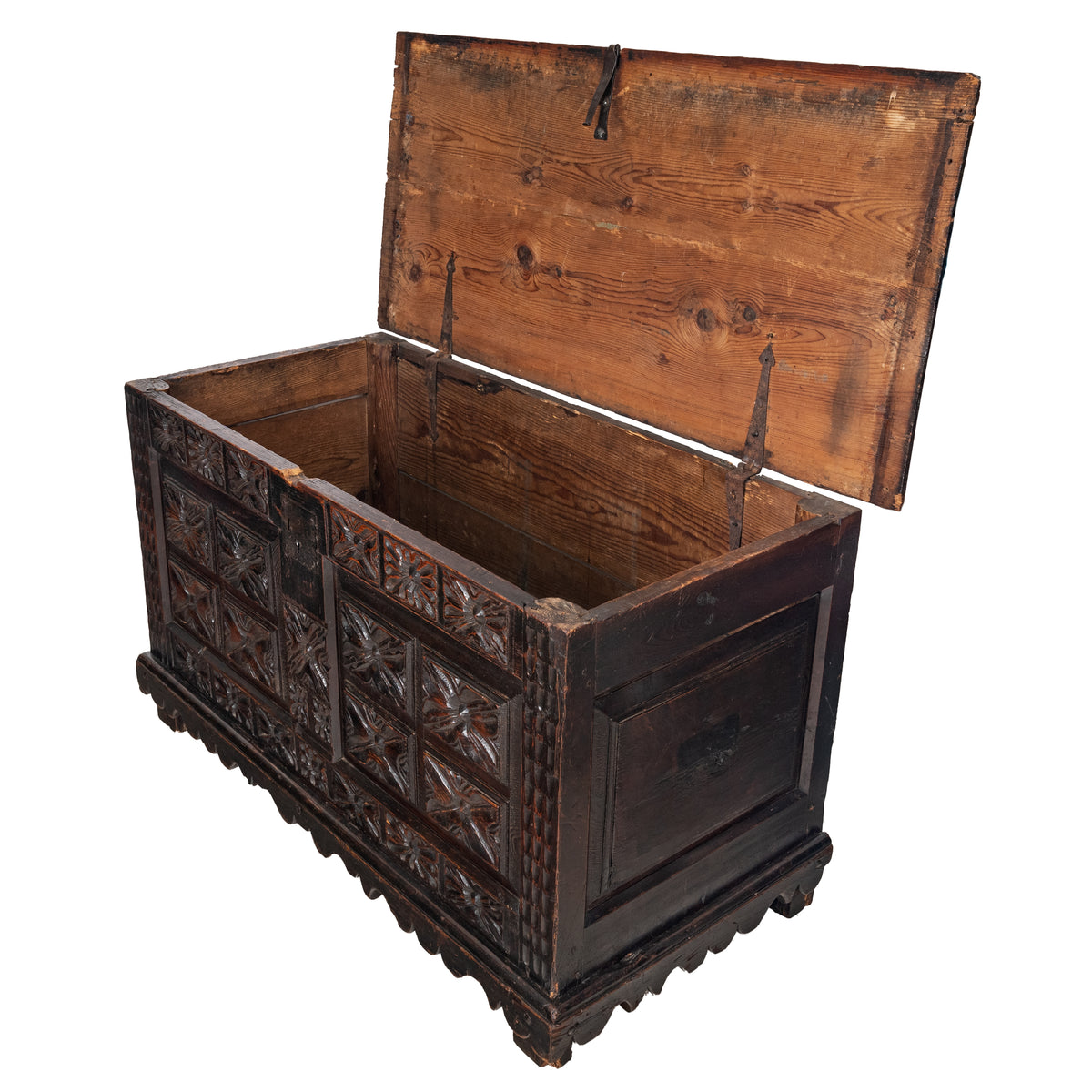 Antique 18th Century Spanish Colonial Carved Cedar Coffer Chest Mexico 1750