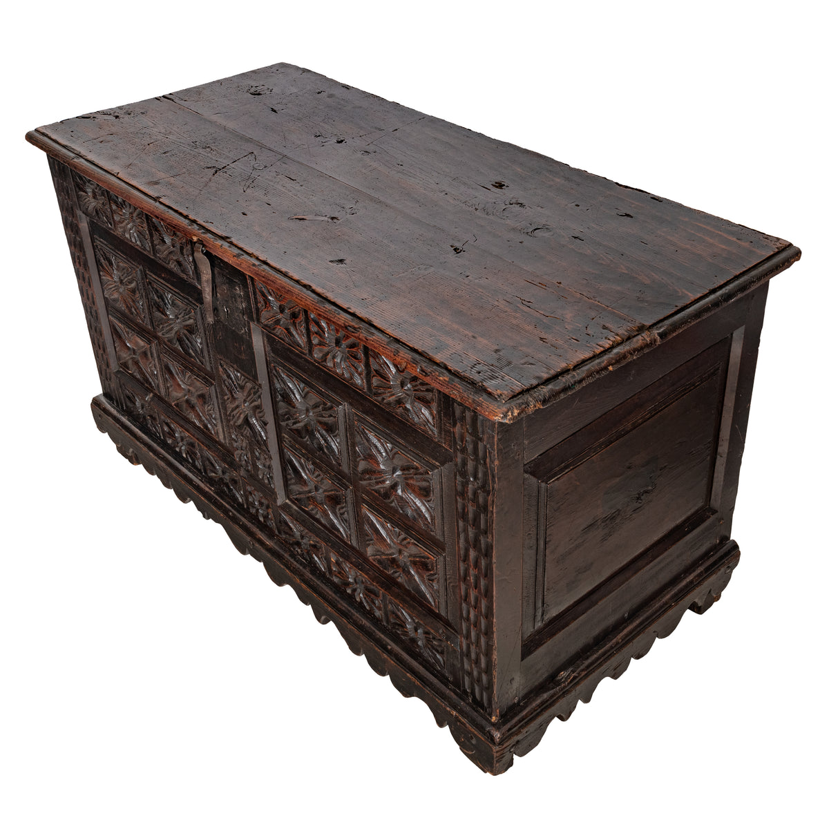 Antique 18th Century Spanish Colonial Carved Cedar Coffer Chest Mexico 1750
