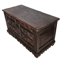 Antique 18th Century Spanish Colonial Carved Cedar Coffer Chest Mexico 1750