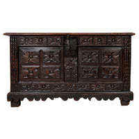 Antique 18th Century Spanish Colonial Carved Cedar Coffer Chest Mexico 1750