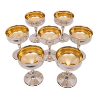 7 Antique American Sterling Silver Gilt Art Deco Sherbet Cocktail Wine Goblets, Circa 1928.