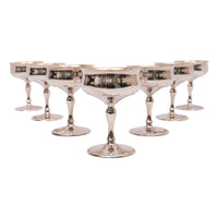 7 Antique American Sterling Silver Gilt Art Deco Sherbet Cocktail Wine Goblets, Circa 1928.