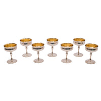 7 Antique American Sterling Silver Gilt Art Deco Sherbet Cocktail Wine Goblets, Circa 1928.