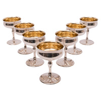 7 Antique American Sterling Silver Gilt Art Deco Sherbet Cocktail Wine Goblets, Circa 1928.