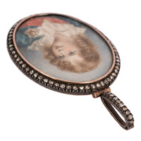 Antique French Portrait Miniature Painting Napoleon II 18k with Gold, Silver & Diamonds 1879