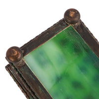 Antique Tiffany Studios Pine Needles Bronze Stamp Box Green Slag Glass, Circa 1910