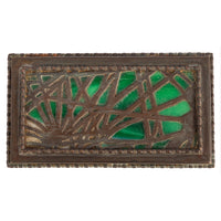 Antique Tiffany Studios Pine Needles Bronze Stamp Box Green Slag Glass, Circa 1910