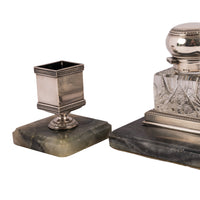 Antique Russian Imperial Silver & Onyx Desk Writing Pen Set Inkwell Blotter Seal