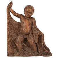 Antique 17th Century Italian Baroque Carved Limewood Putto Sculpture Statue