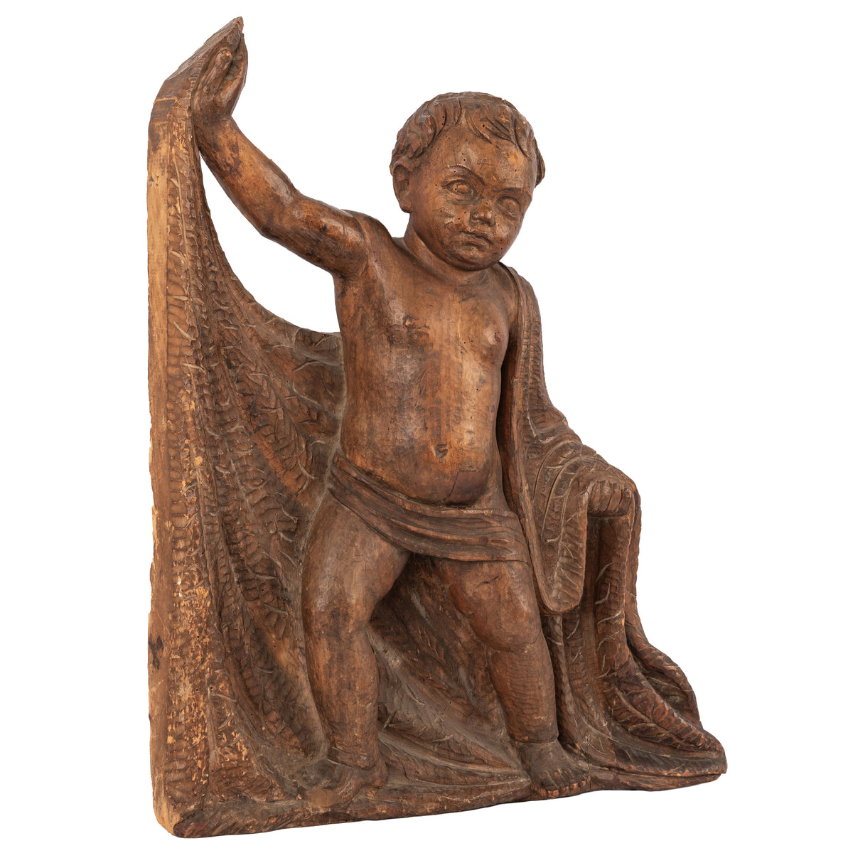 Antique 17th Century Italian Baroque Carved Limewood Putto Sculpture Statue