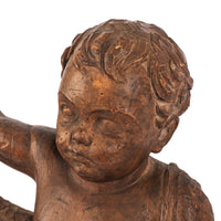 Antique 17th Century Italian Baroque Carved Limewood Putto Sculpture Statue