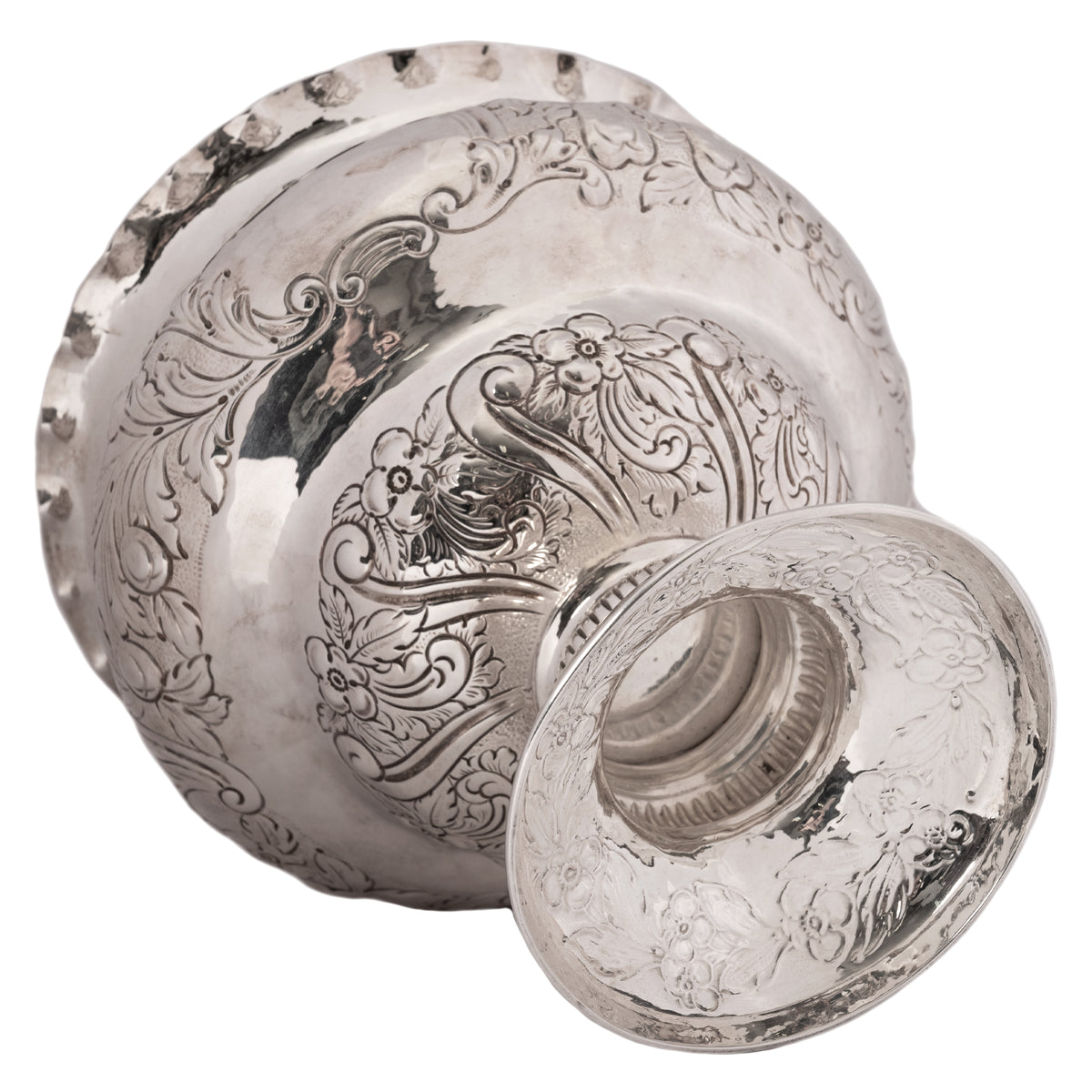 Irish Sterling Silver Repousse Engraved Bowl William Egan Cork Dublin, 1911