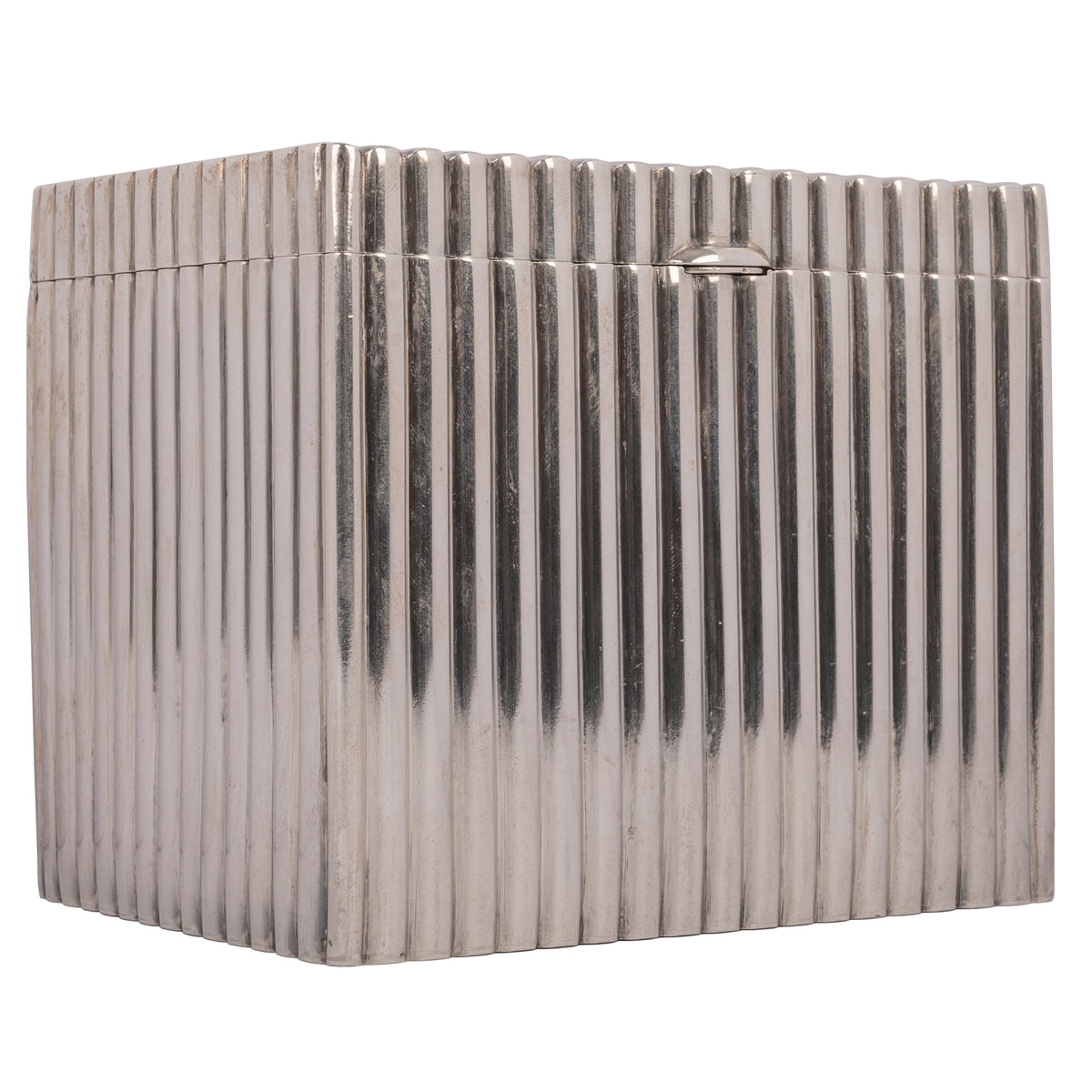 Antique Russian Imperial Silver Gilt Ribbed Cigar Box Humidor Moscow, 1886