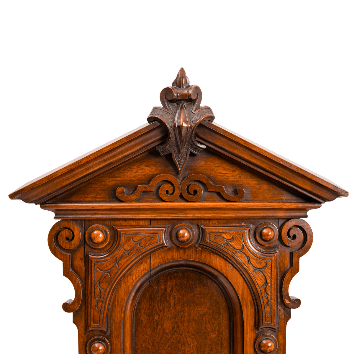 Antique Pair of American High Back Walnut Renaissance Revival Carved Hall Chairs, Circa 1870