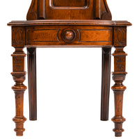Antique Pair of American High Back Walnut Renaissance Revival Carved Hall Chairs, Circa 1870
