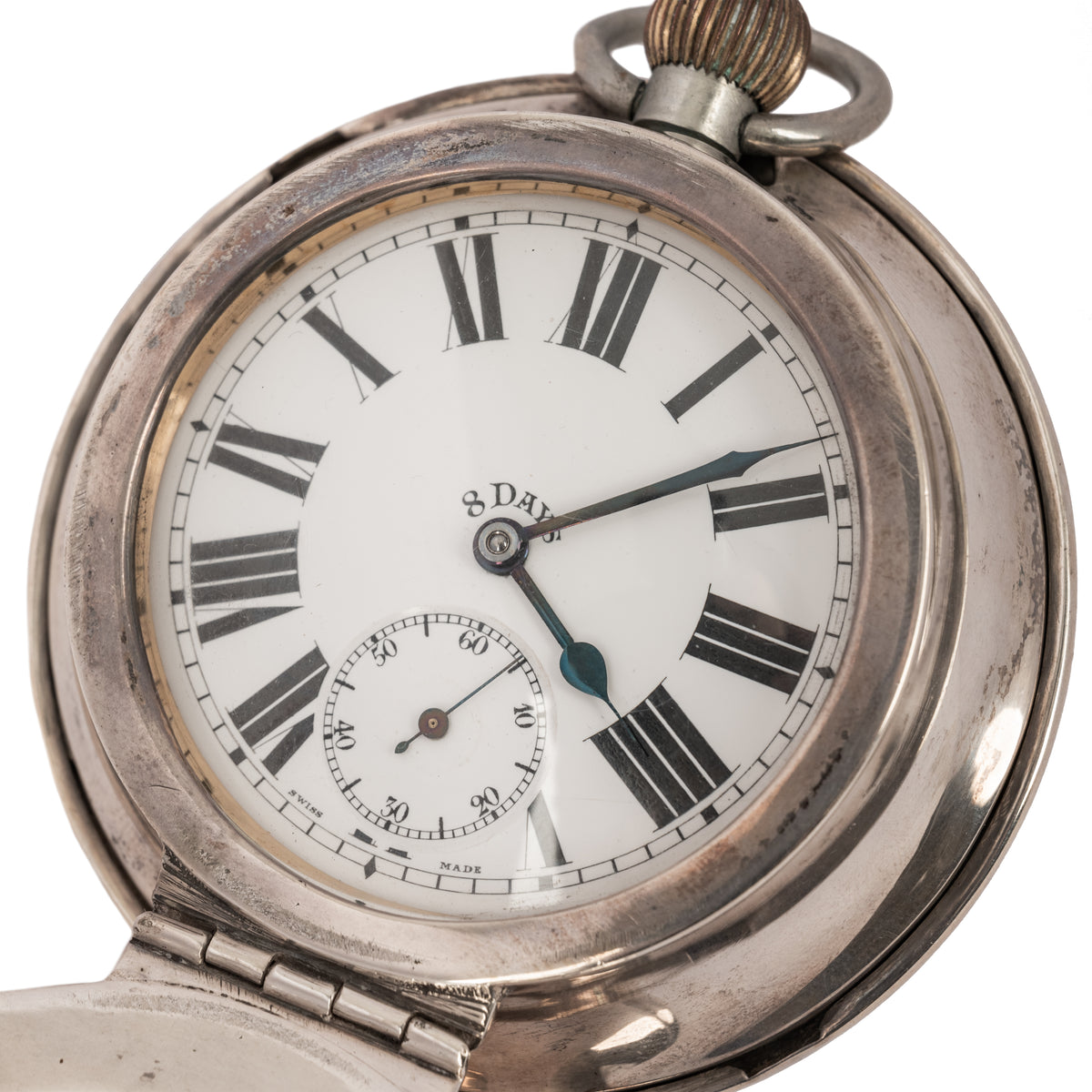 Antique Sterling Silver Walker & Hall Sheffield Capstan Desk Inkwell Clock, 1906