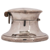 Antique Sterling Silver Walker & Hall Sheffield Capstan Desk Inkwell Clock, 1906