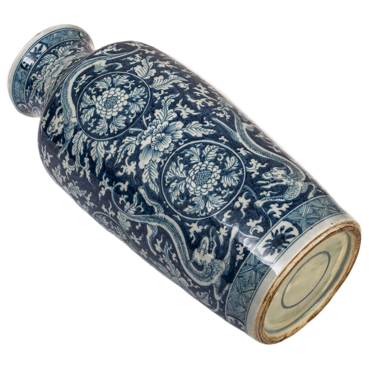 Antique Blue White Chinese Porcelain Qing Dynasty Kangxi Period Dragon Vase, Circa 1680