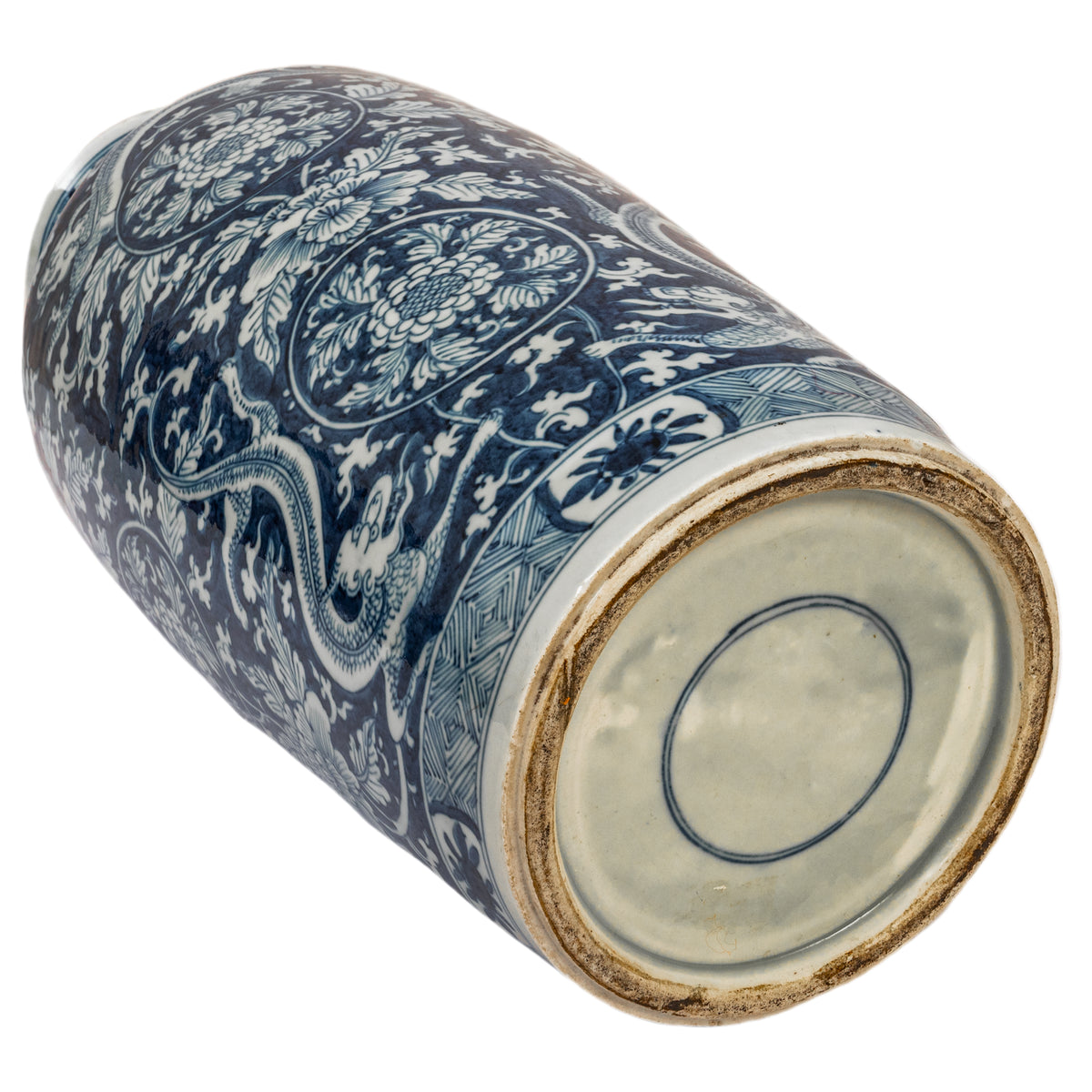 Antique Blue White Chinese Porcelain Qing Dynasty Kangxi Period Dragon Vase, Circa 1680