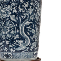 Antique Blue White Chinese Porcelain Qing Dynasty Kangxi Period Dragon Vase, Circa 1680