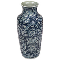 Antique Blue White Chinese Porcelain Qing Dynasty Kangxi Period Dragon Vase, Circa 1680