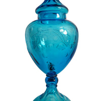 Antique 19th Century Diamond Cut Etched Cobalt Blue Glass Whisky Dispenser, Circa 1880