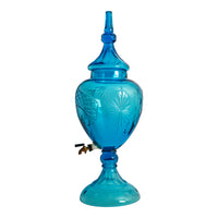 Antique 19th Century Diamond Cut Etched Cobalt Blue Glass Whisky Dispenser, Circa 1880
