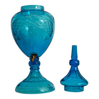 Antique 19th Century Diamond Cut Etched Cobalt Blue Glass Whisky Dispenser, Circa 1880
