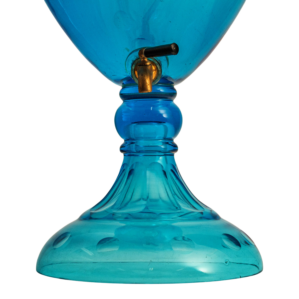 Antique 19th Century Diamond Cut Etched Cobalt Blue Glass Whisky Dispenser, Circa 1880