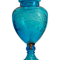 Antique 19th Century Diamond Cut Etched Cobalt Blue Glass Whisky Dispenser, Circa 1880